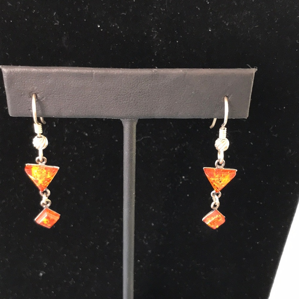 Sterling Silver - Earrings - Amber - 1-3/4” Drop